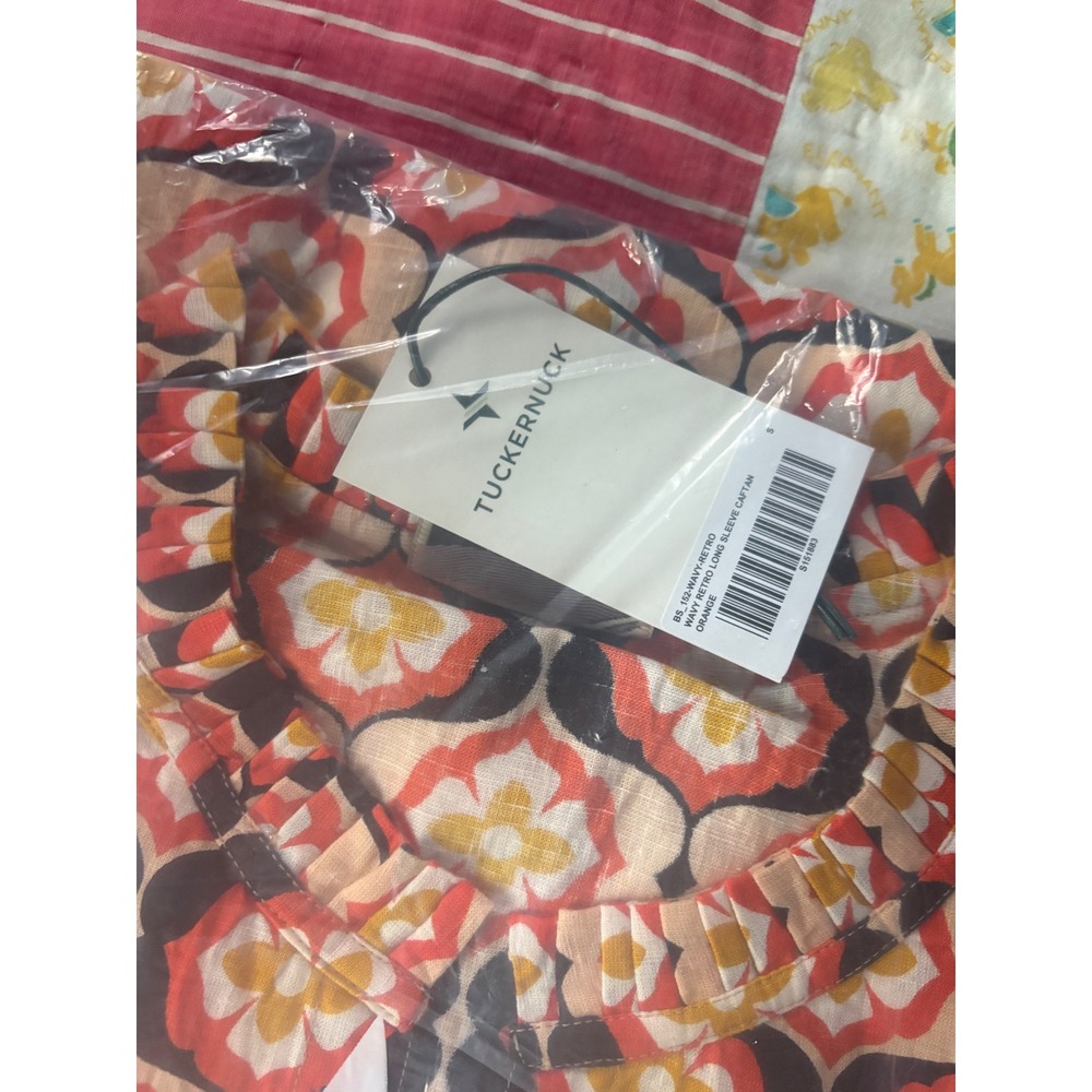 NEW Tuckernuck Wavy Retro Long Sleeve Caftan Orange Size Small - Picture 5 of 5